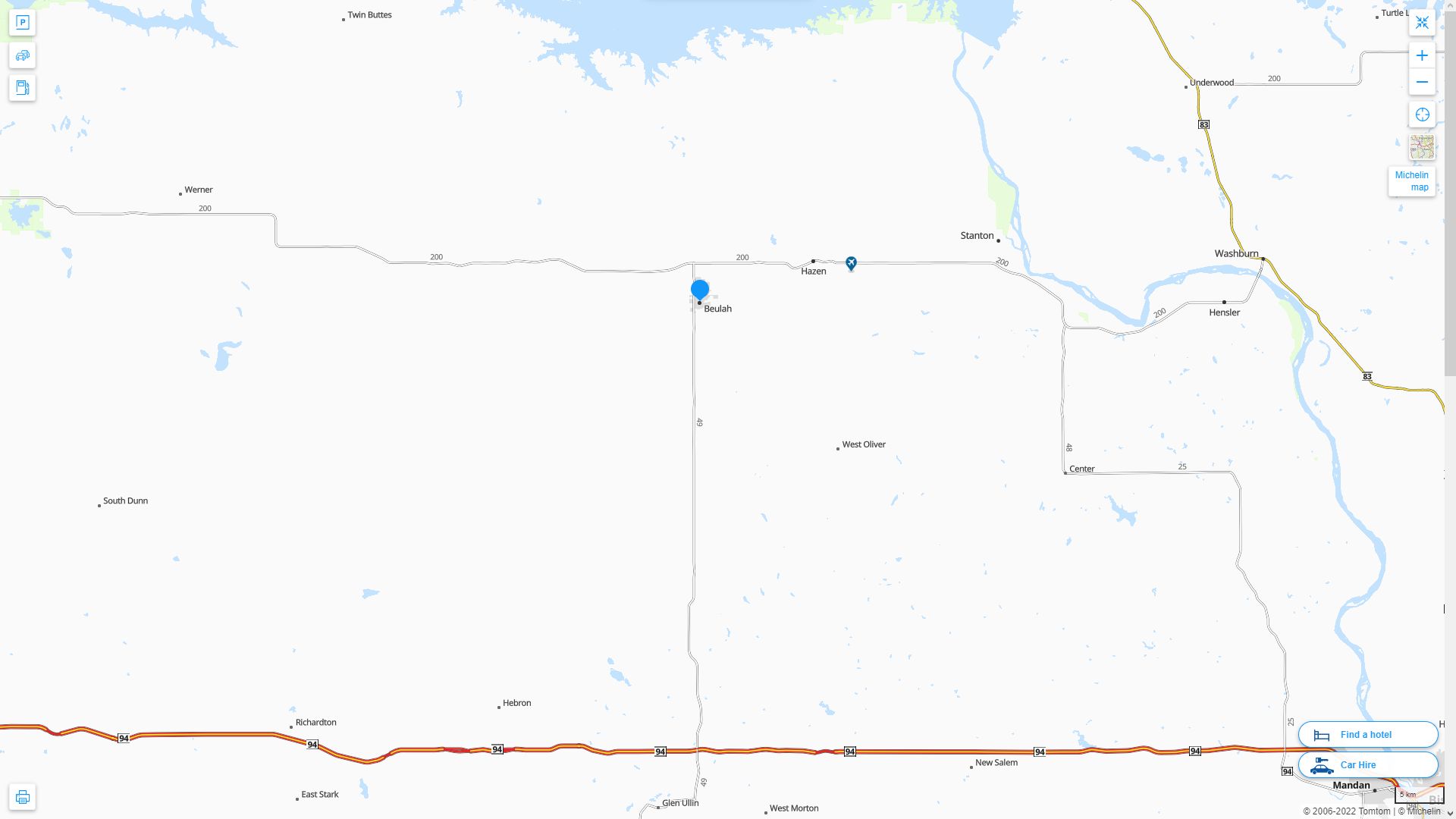 Beulah North Dakota Highway and Road Map